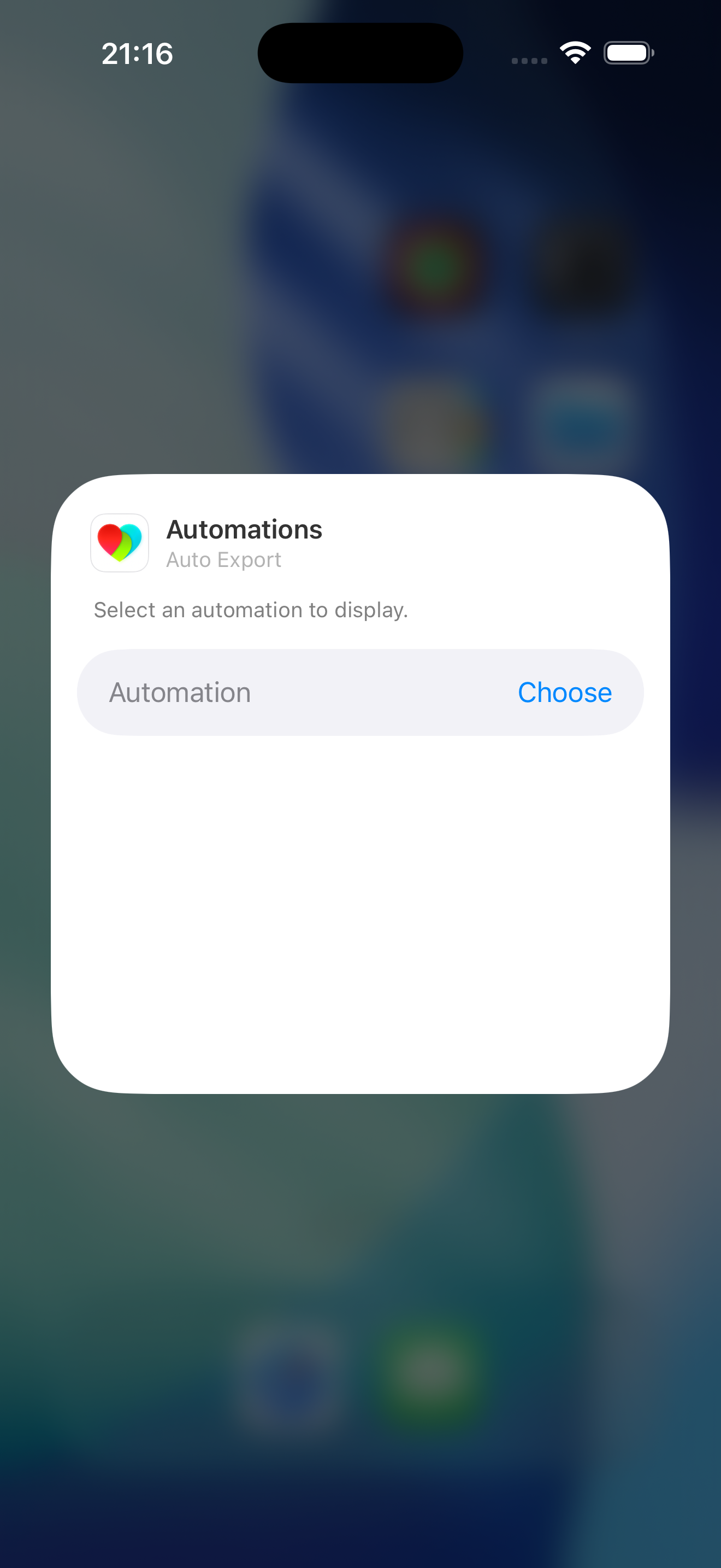 Select an automation to display screen with Automation field and Choose button