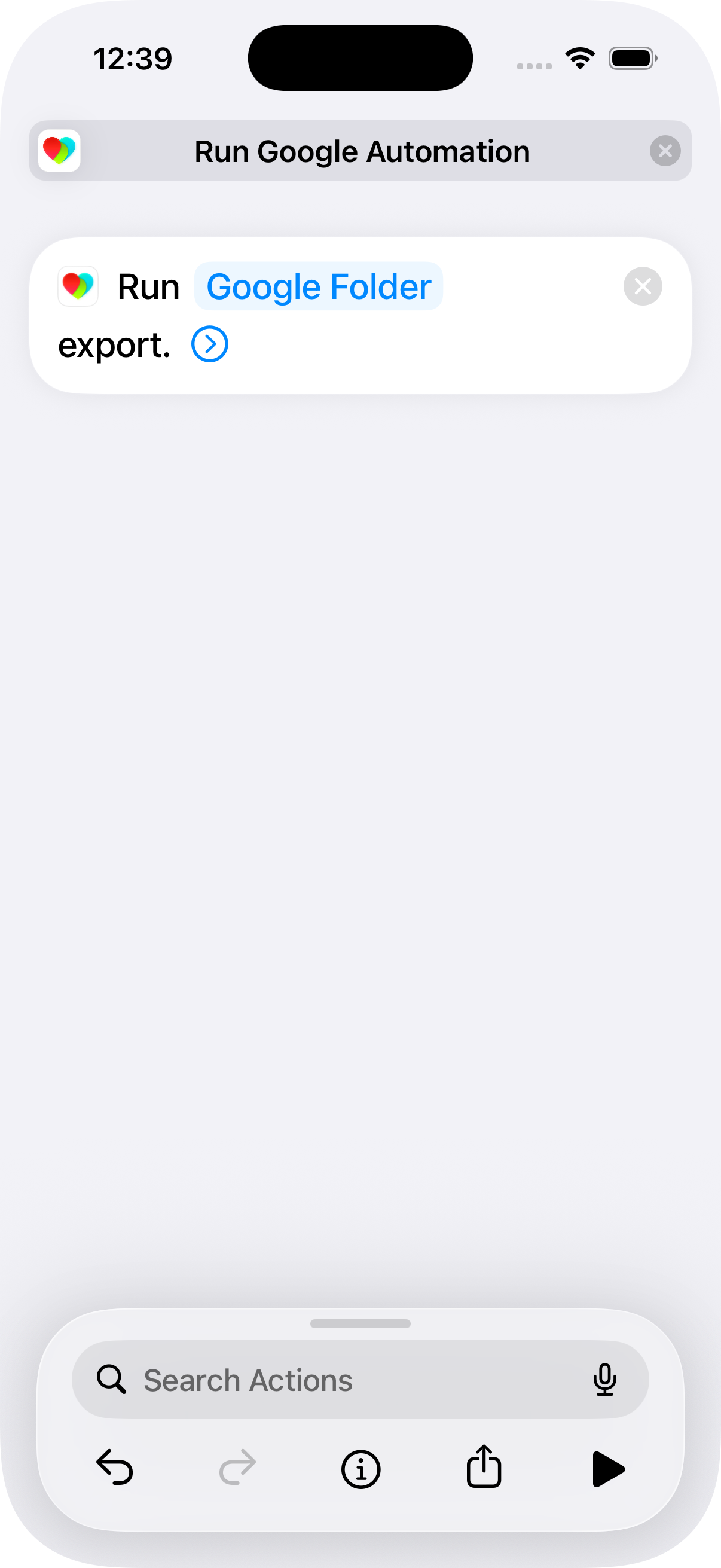 Akce Spustit automatizaci s výběrem automatizace v aplikaci Shortcuts
